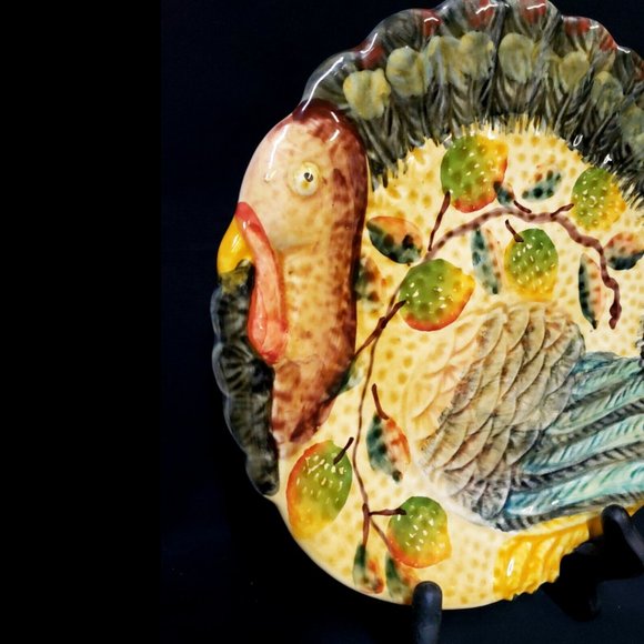 Vintage Hand Painted in Italy Majolica Italica ARS Ceramic Turkey Serving Dish - Picture 6 of 11